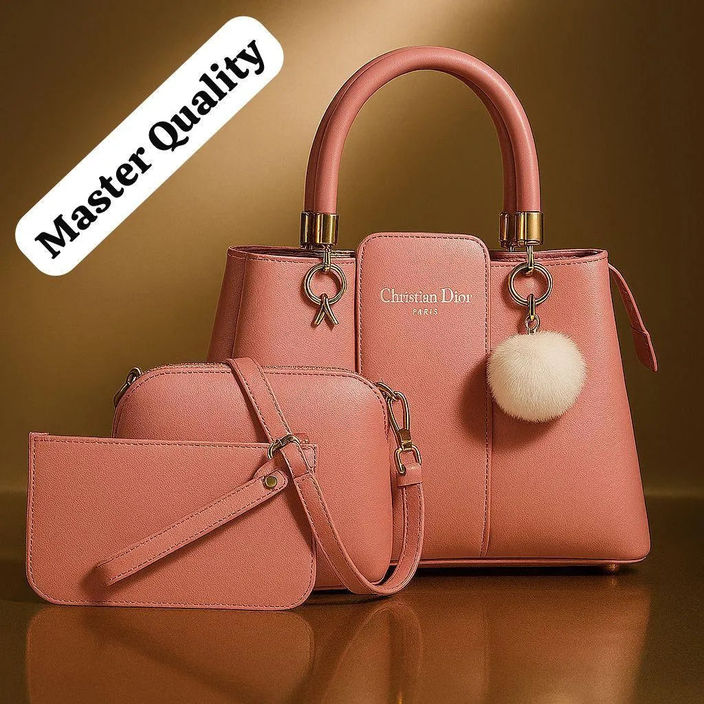 Stylish Women's 3 Pcs Rexine Hand Bag Set - Plain Design