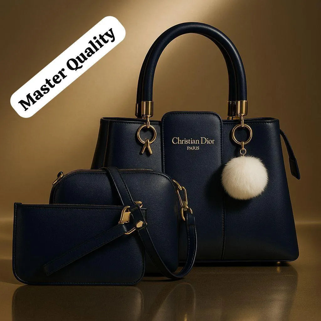 Stylish Women's 3 Pcs Rexine Hand Bag Set - Plain Design