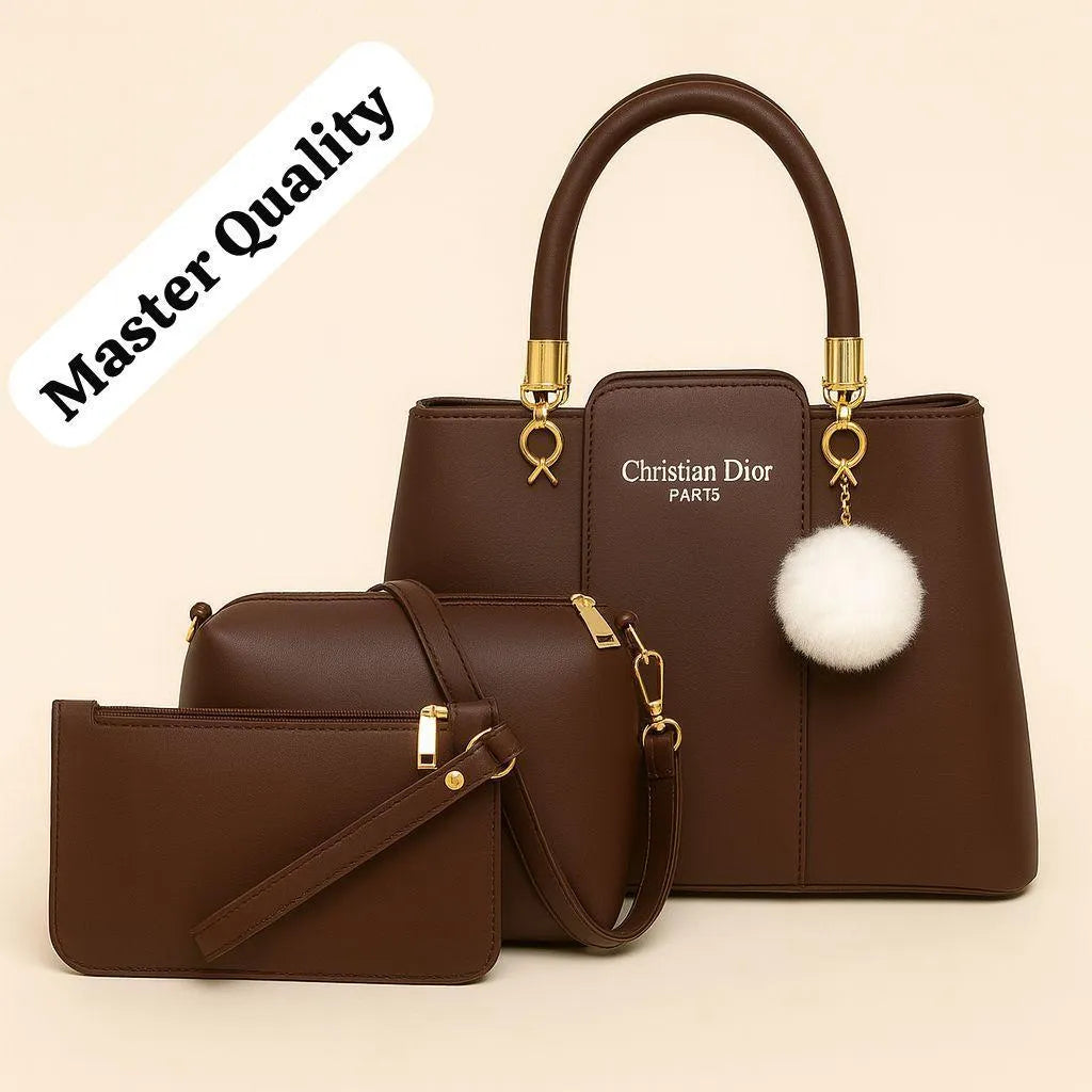 Stylish Women's 3 Pcs Rexine Hand Bag Set - Plain Design