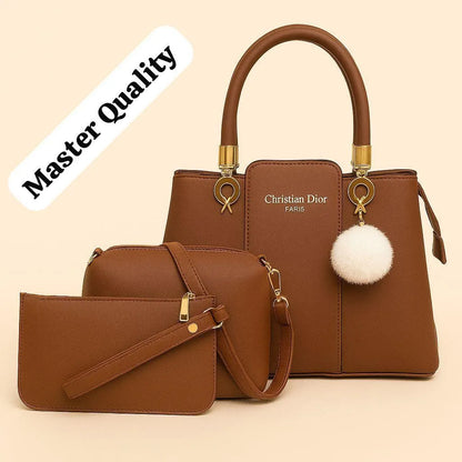 Stylish Women's 3 Pcs Rexine Hand Bag Set - Plain Design