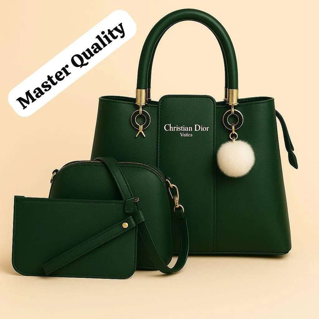 Stylish Women's 3 Pcs Rexine Hand Bag Set - Plain Design