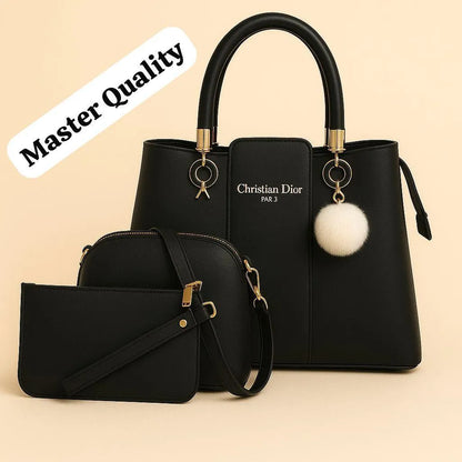 Stylish Women's 3 Pcs Rexine Hand Bag Set - Plain Design
