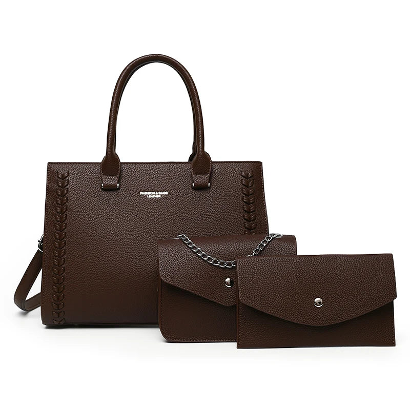 High Quality Women PU Leather Handbags Fashion Ladies 3 Pieces Set Shoulder Messenger Bags Casual Female New Tote Shopping Bag