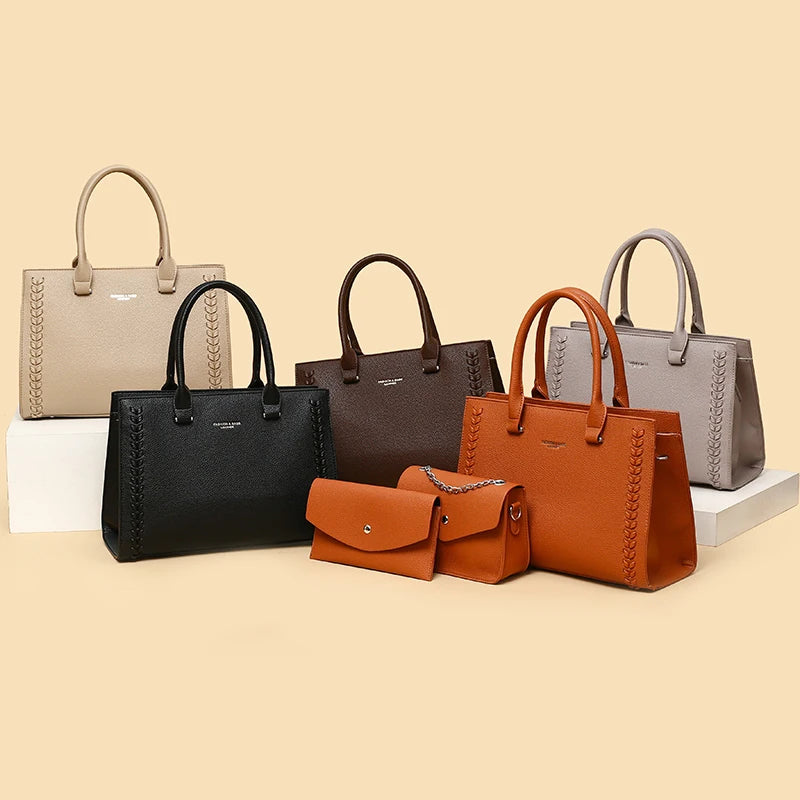 High Quality Women PU Leather Handbags Fashion Ladies 3 Pieces Set Shoulder Messenger Bags Casual Female New Tote Shopping Bag