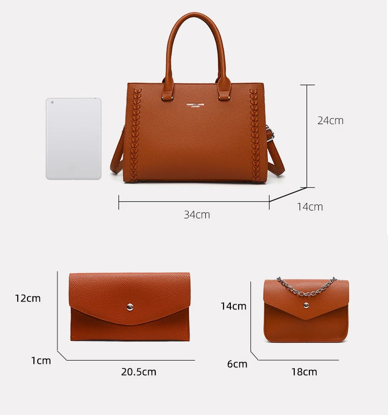 High Quality Women PU Leather Handbags Fashion Ladies 3 Pieces Set Shoulder Messenger Bags Casual Female New Tote Shopping Bag